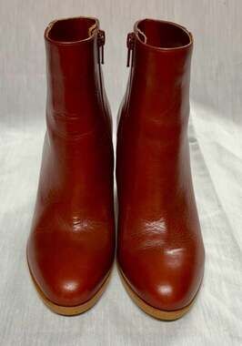 Mellow Yellow Paris Red Leather Block Heel Ankle Boots with Gold Diamond Detail